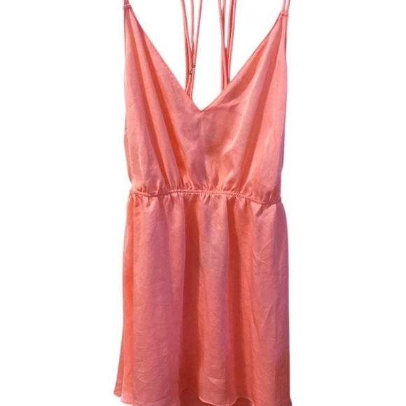 Victoria's Secret Other - Victorias Secret Womens Strappy Chemise Pink Salmon Silky Satin Shine Gathered L